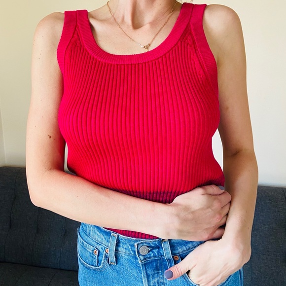 New Anthropologie magenta textured knit tank top ribbed - Picture 4 of 12